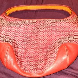 COACH Red Monogram Canvas / Red Leather Hobo Bag